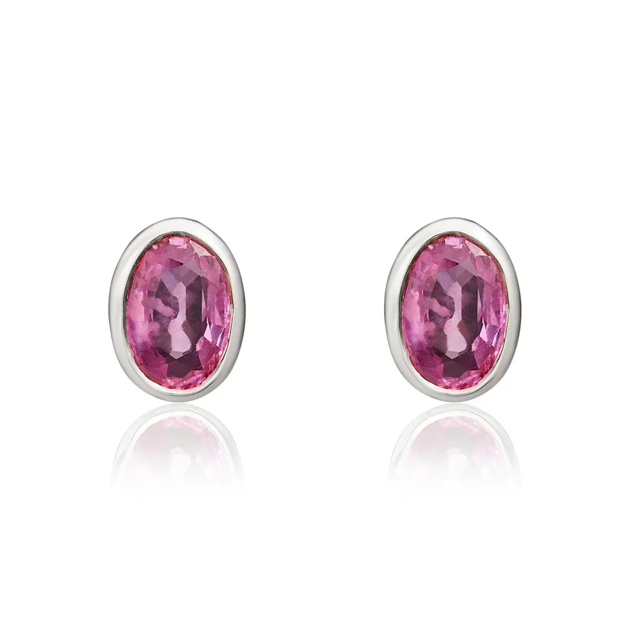 White Gold Oval Pink Sapphire Stud Earrings - Image 2