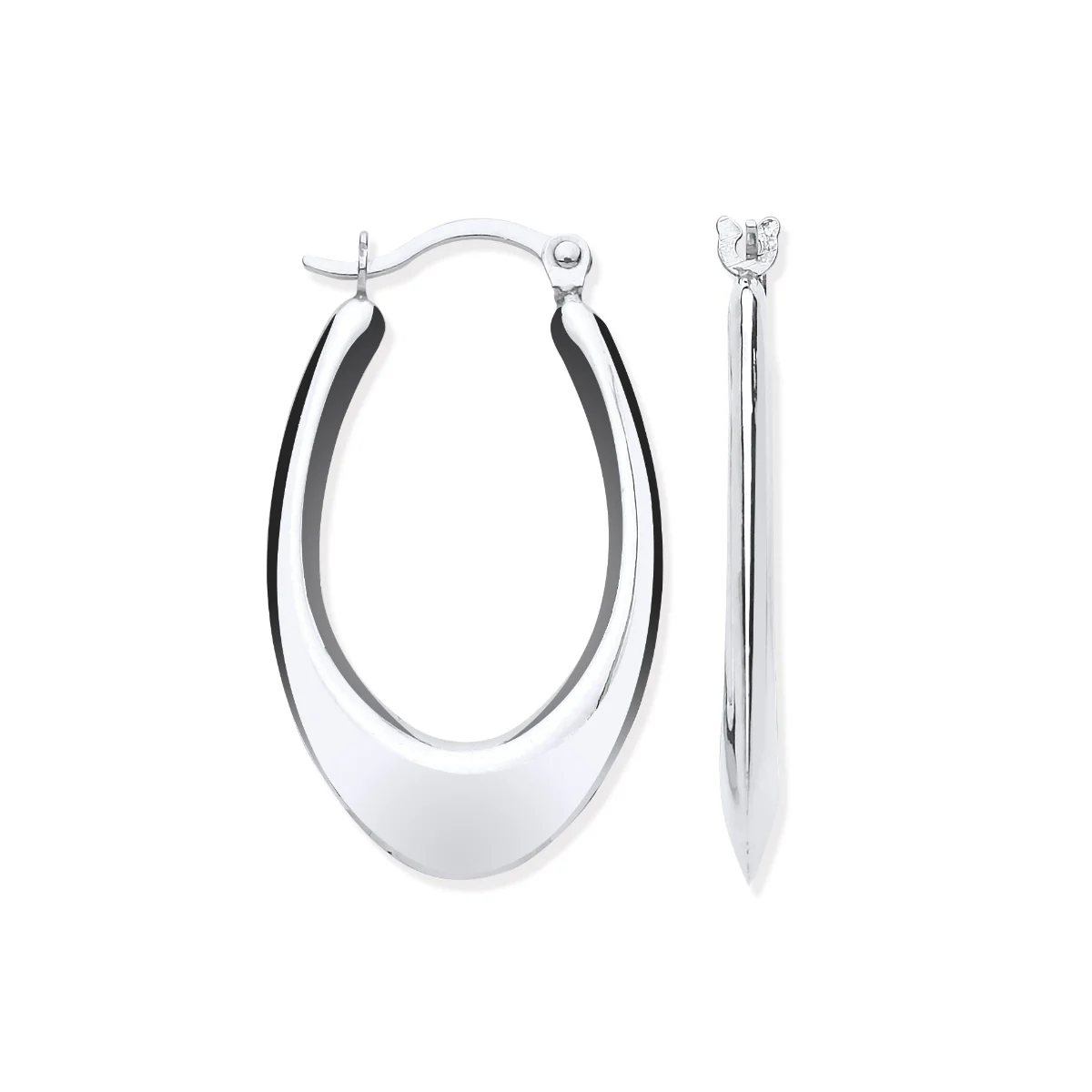 White Gold Tapered Hollow Plain Creole Earrings