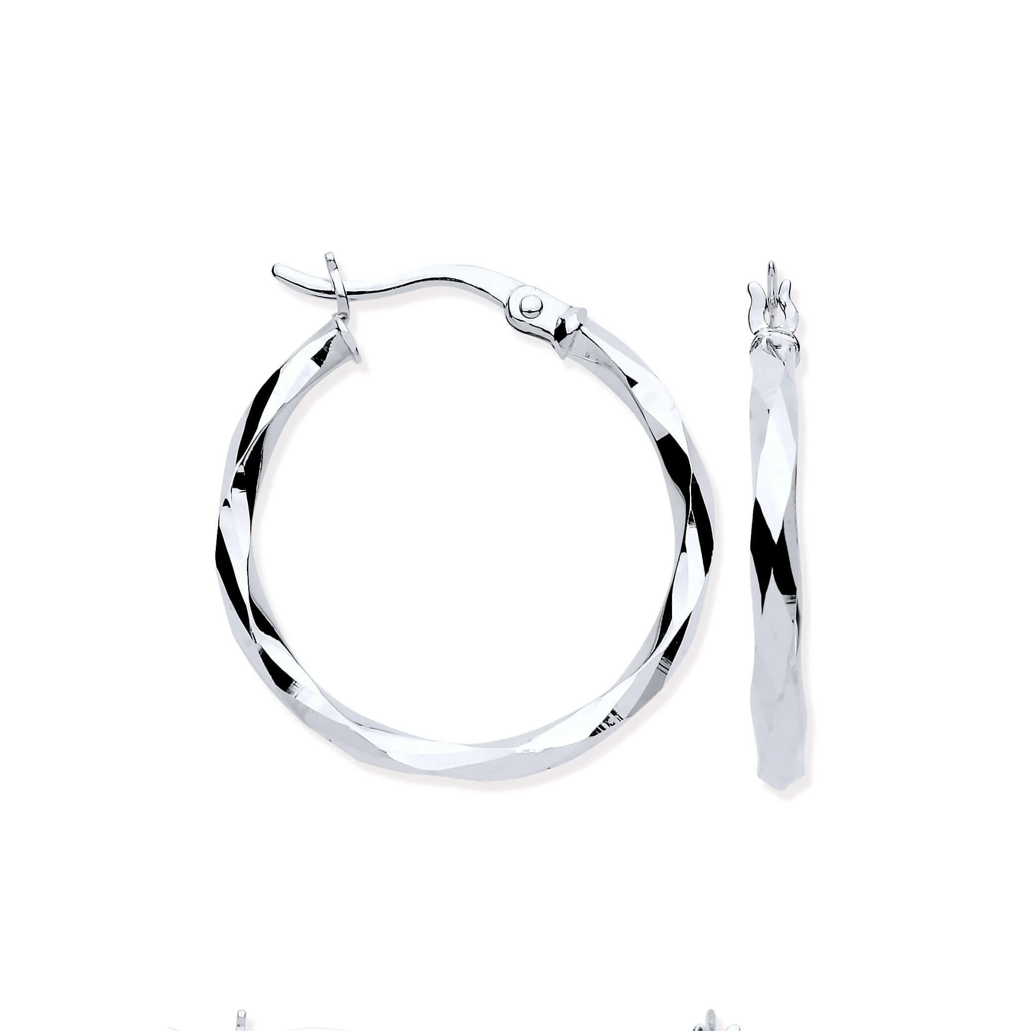 White Gold Faceted Hoop Earrings